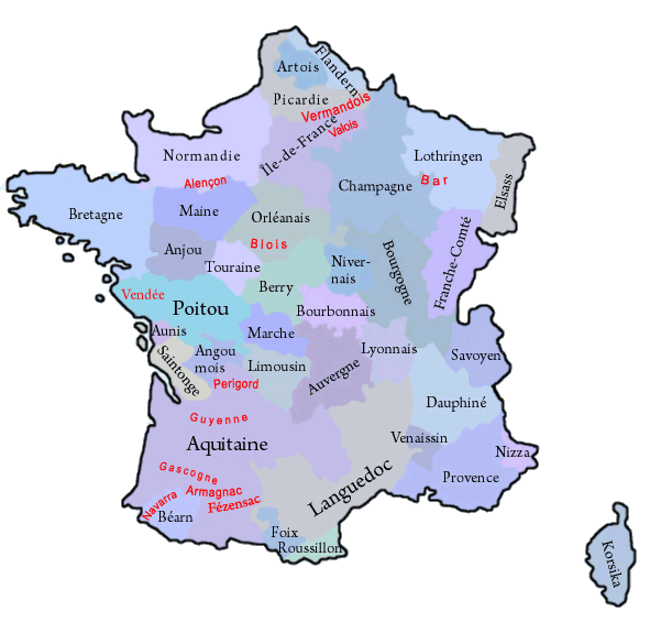 Frankreich France Map Landkarte Regionen Regions historisch historical