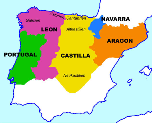 Landkarte historische Königreiche auf der Iberischen Halbinsel Map historical Kingdoms on the Iberian Peninsula