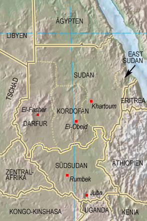 Landkarte Südsudan Darfur Sudan Kordofan Ostsudan